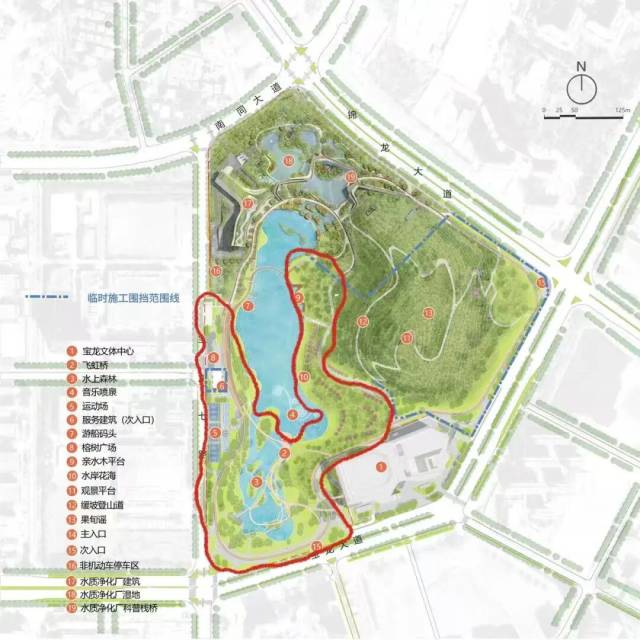 红色划线区域为开放区域